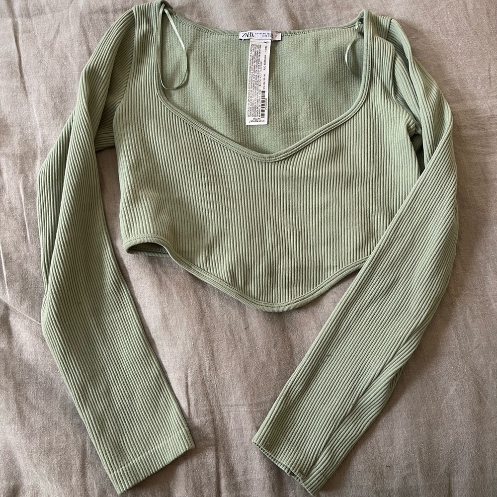 Zara Teal Long Sleeve Crop Top ✨ - Picture 5 of 6